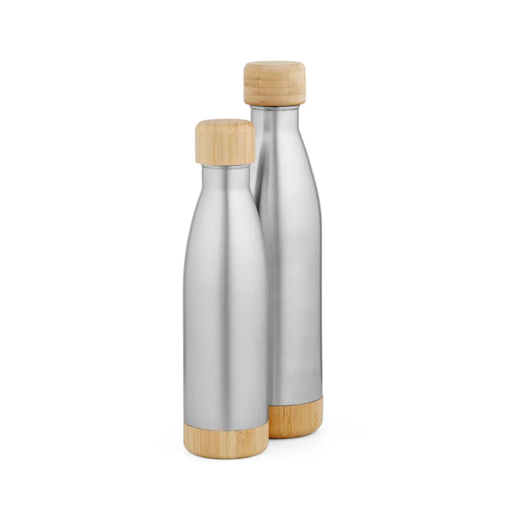 Garrafa em aço inox (90% reciclado) com tampa em bambu 550 mL